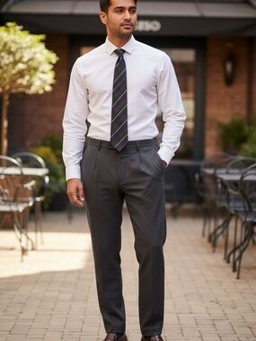 Lands' End Navy Stripe Silk Tie with Green and Burgundy